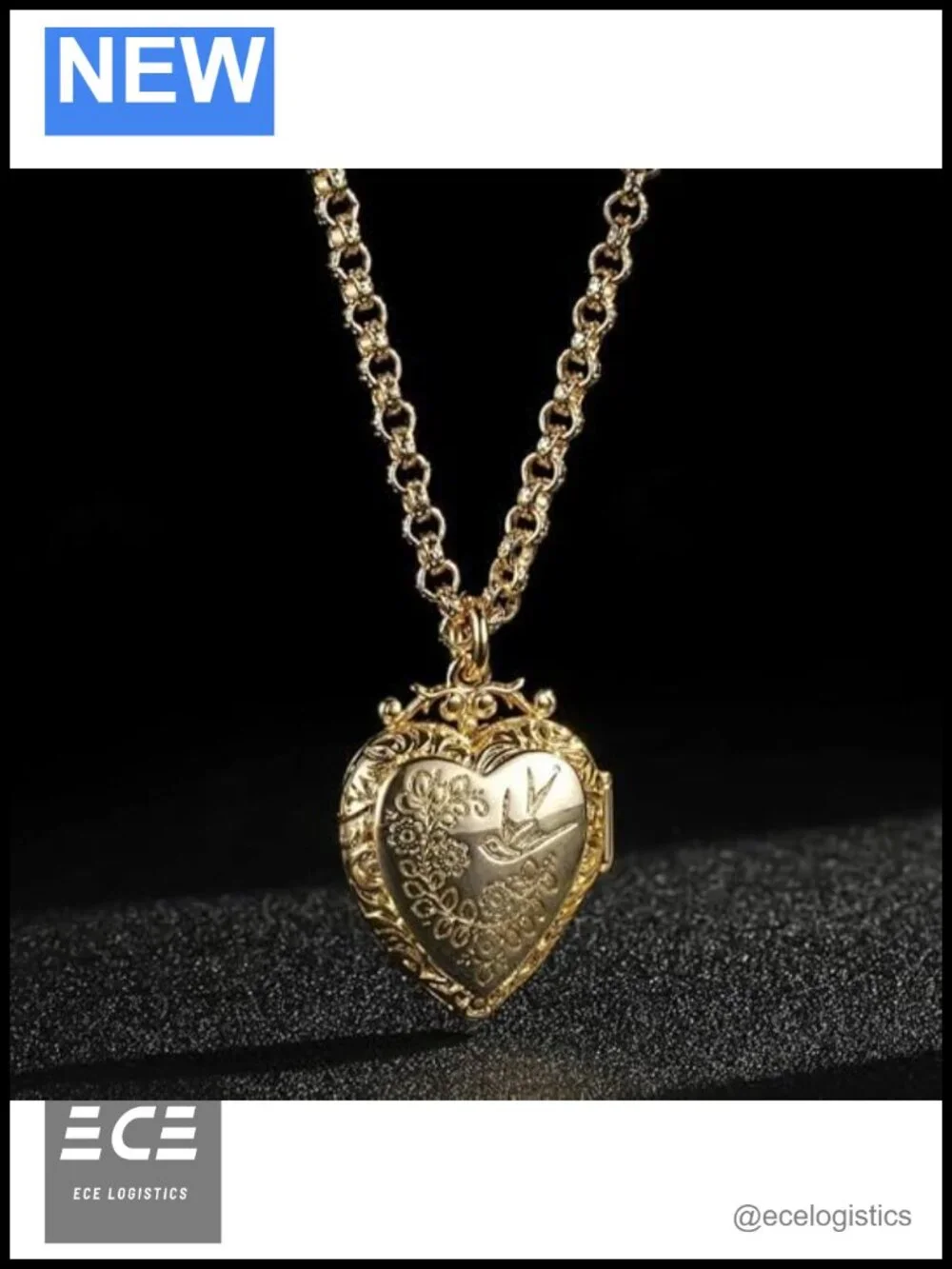 Gold Plated Heart Locket Necklace Birds Flowers 22